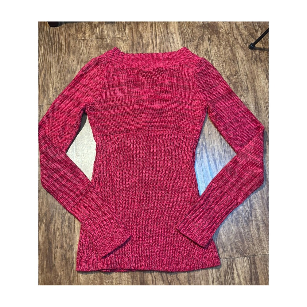 y2k long length Pink Marled Knit V-Neck Sweater Sz S layering retro academia 90s - Picture 3 of 6